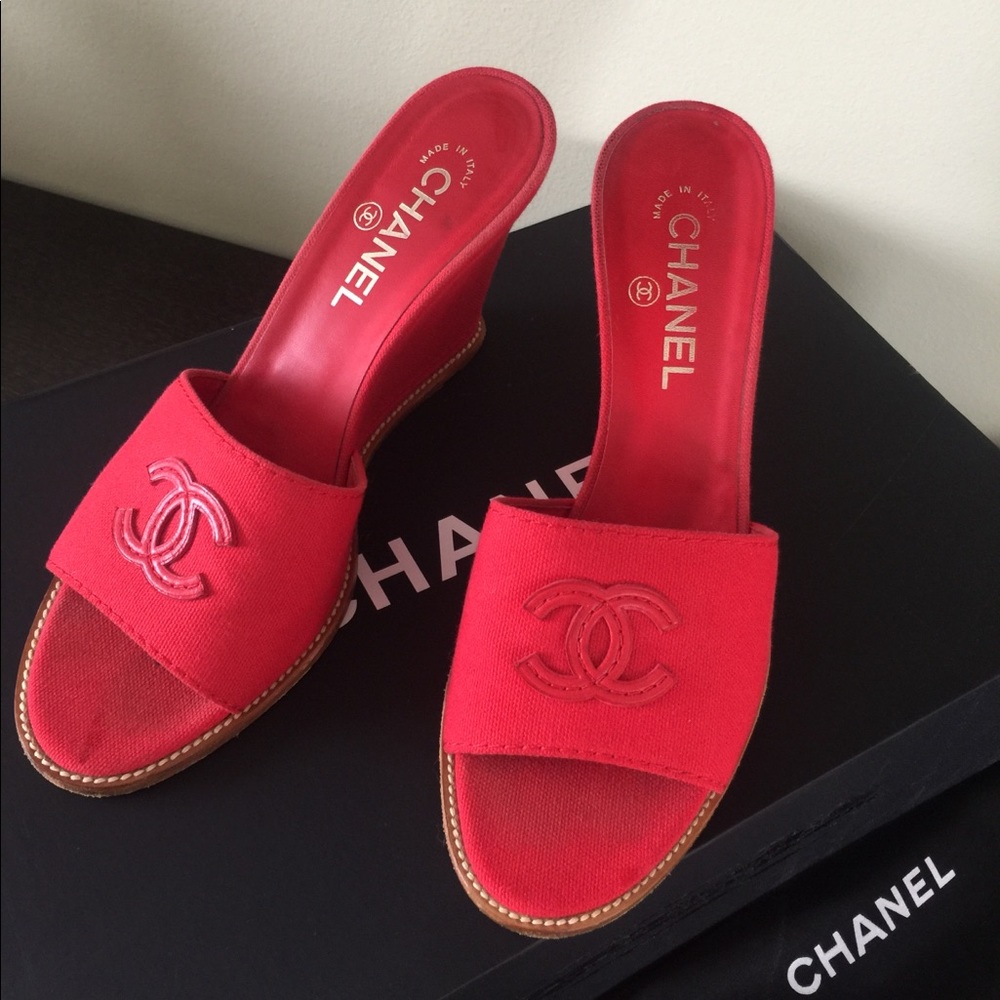 Authentic Chanel canvas slides